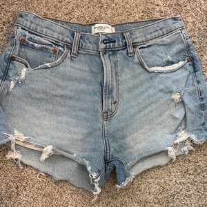 Abercrombie & Fitch Light Wash Distressed Denim Shorts